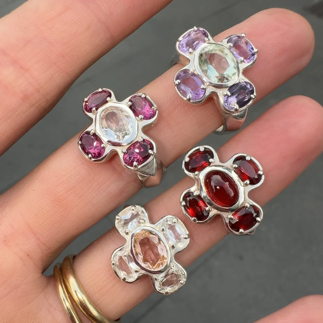 Cruciform Ring in Pink Garnet and White Sapphire - Image 3